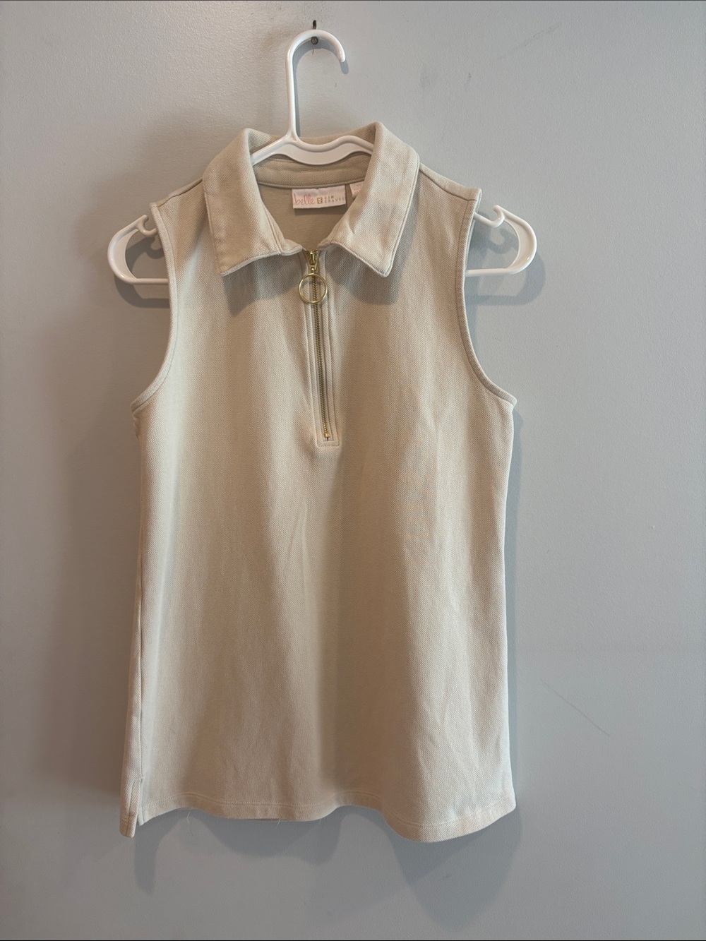 Belle by Kim Gravel Sleeveless Zip Polo Tank in Cream ptp 17-18 length 25 - Picture 1 of 5